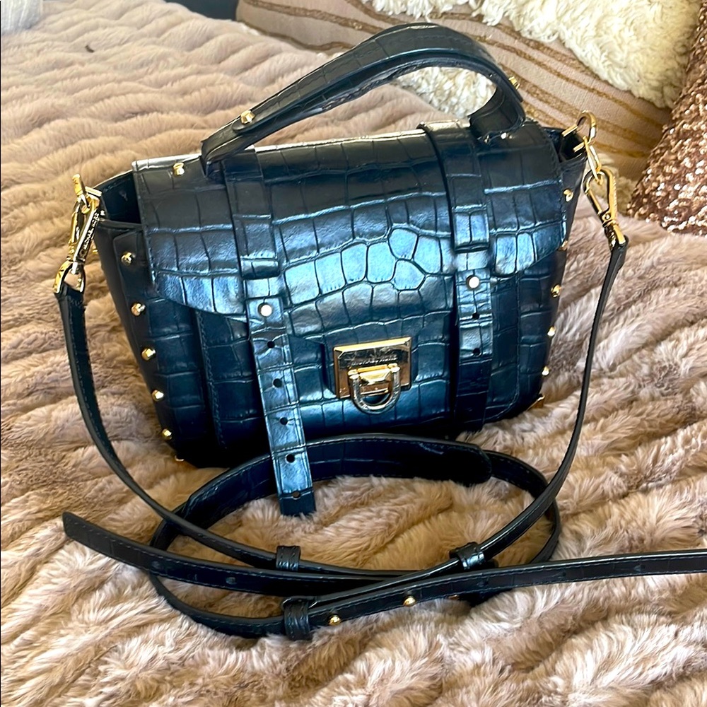 Michael Kors Purse Black Crocodile Leather. Gold hardware with removable strap.